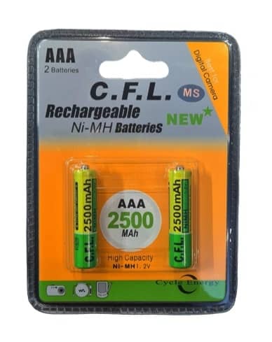 باتری نیم‌ قلمی شارژی CFL AAA 2500mAh (بسته 2عددی)
