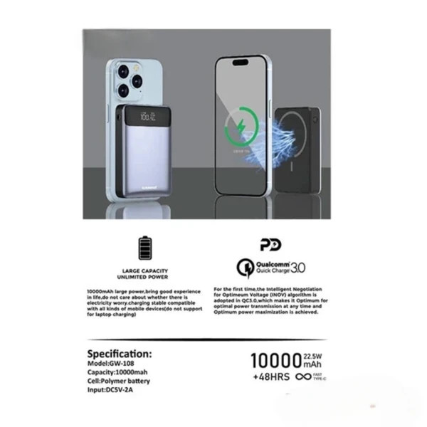 پاوربانک 10000 میلیآمپر ازاکو EZAKO مدل Z-108 شارژ سریع با نمایشگر دیجیتال