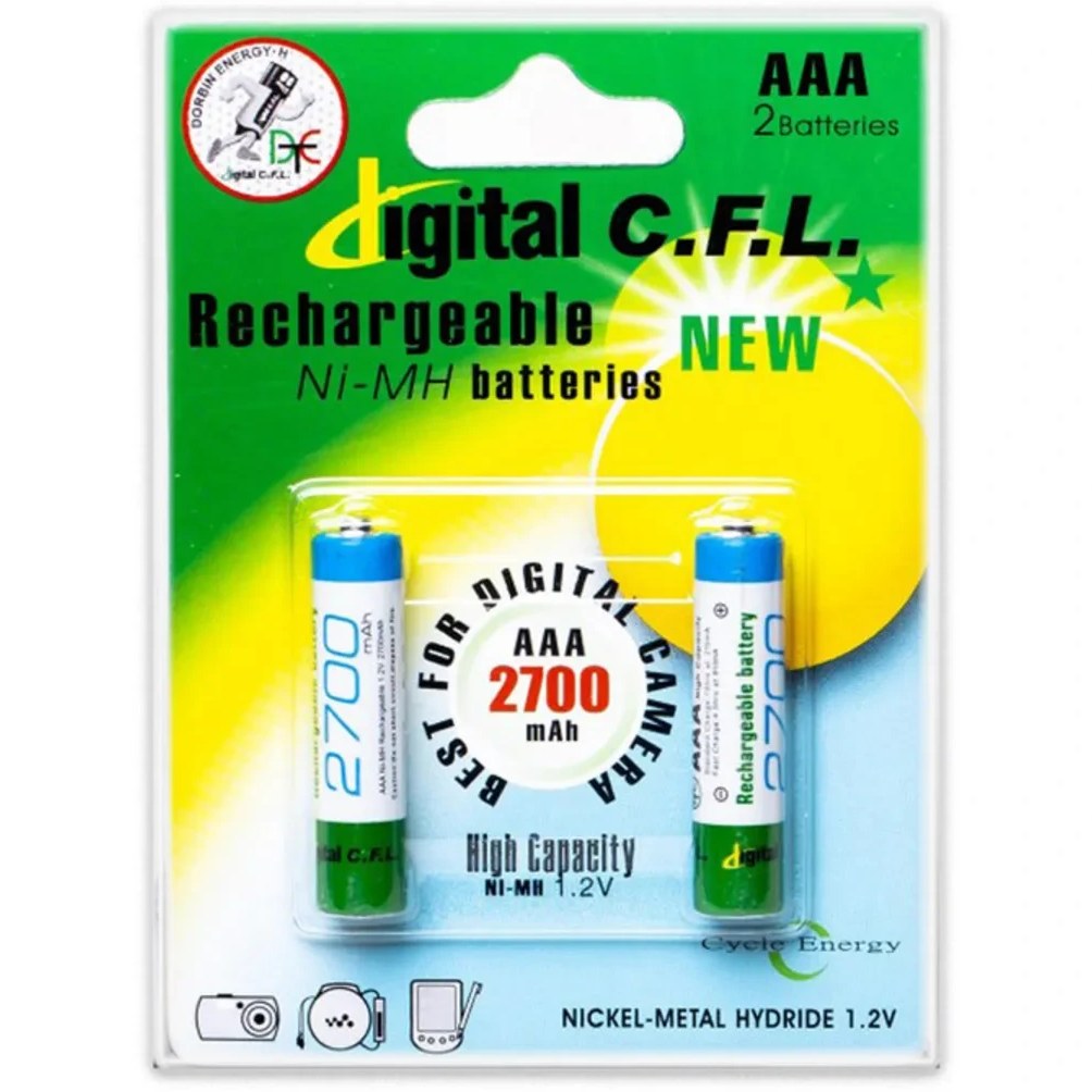 باتری نیم قلمی شارژی digital C.F.L AAA 2700 MAh (بسته ۲عددی)