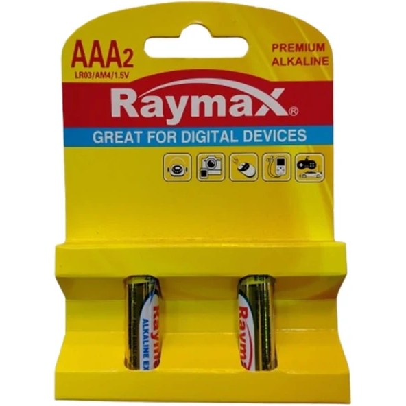 باتری نیم قلمی  Raymax AAA LR03 Premium Alkaline (بسته ۲عددی)