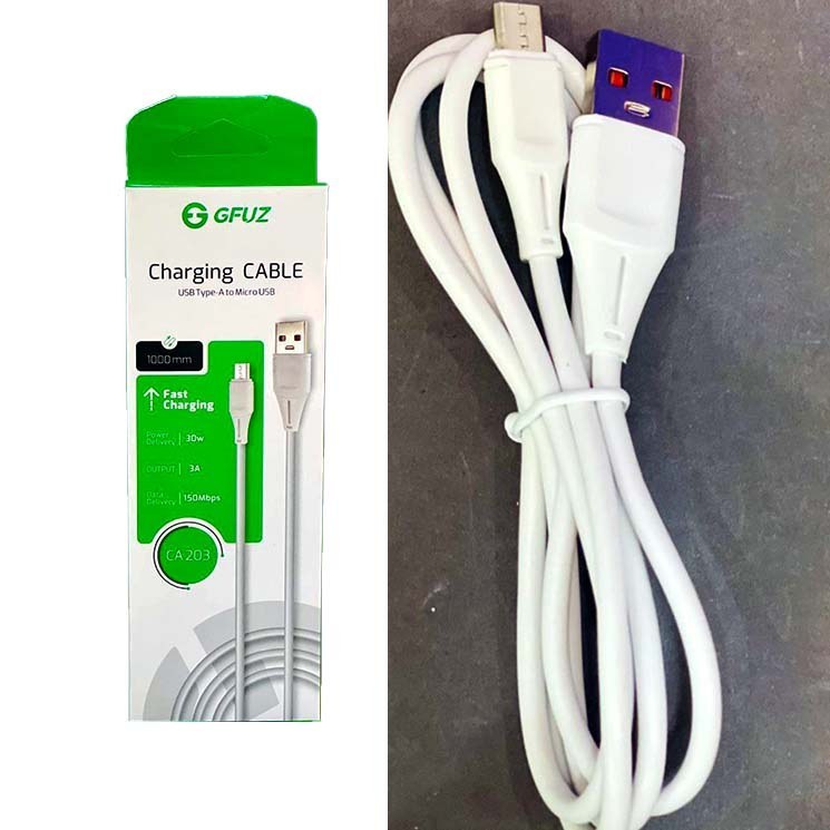 کابل شارژ GFUZ یواسبی به میکرویواسبی (اندرویدی) 1 متری کد CA203 - سفید