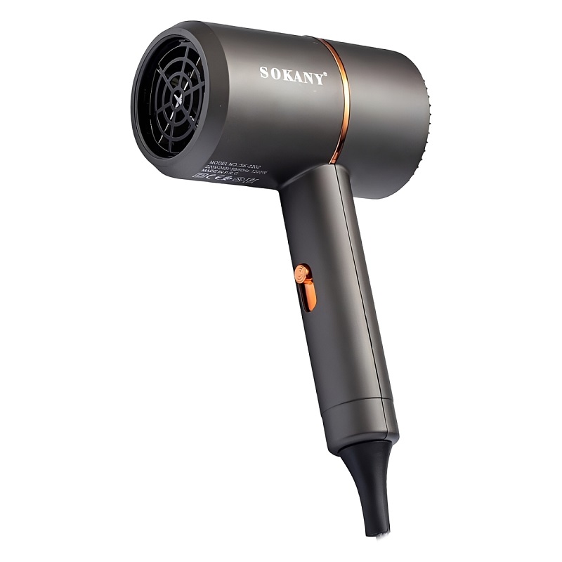 سشوار مسافرتی 1200 وات سوکانی مدل SK-2202، موتور AC، وزن 495 گرم، دارای سری متمرکز‌کننده باریک با ویژگی صاف‌کنندگی، حجم‌دهندگی، با قابلیت تنظیم دما