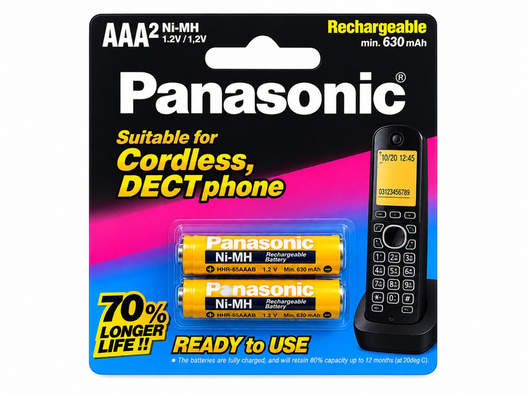 باتری شارژی نیم قلمی پاناسونیک AAA ظرفیت 630mAh بسته 2 عددی
